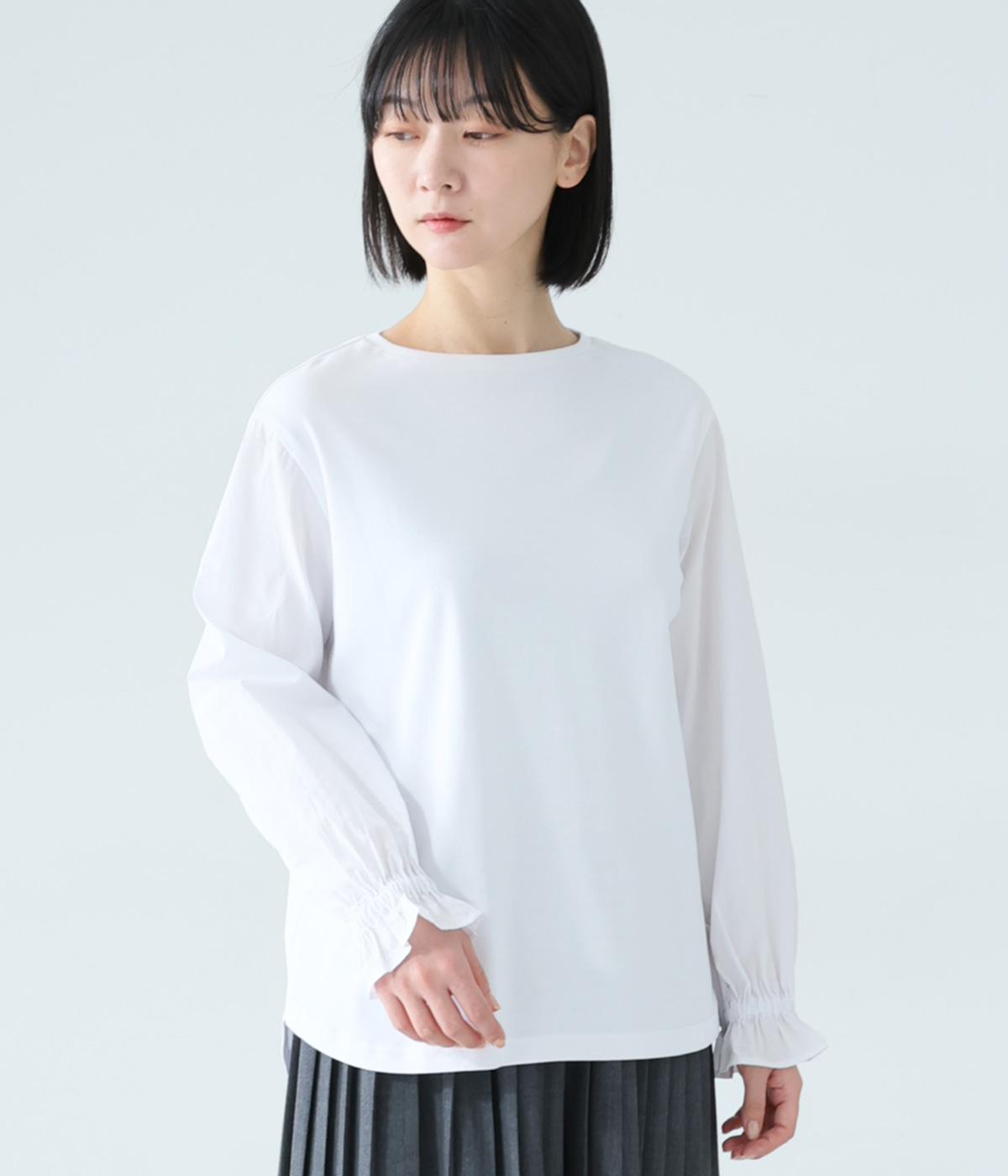 コットンブロードカットソー切替キャンディースリーブ(ホワイト-F)