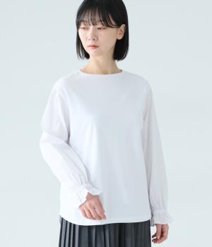 コットンブロードカットソー切替キャンディースリーブ(ホワイト-F)