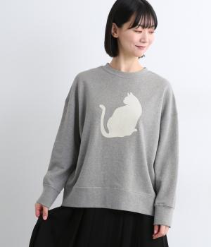 裏毛黄昏CATアップリケ刺繍(トップグレー-F)