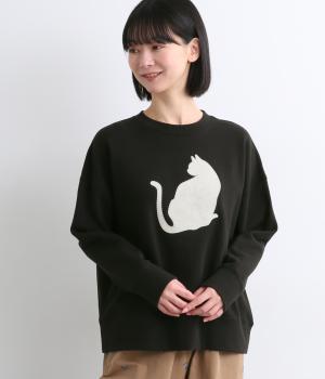 裏毛黄昏CATアップリケ刺繍(ブラック-F)