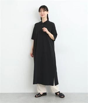 鹿の子ポロ襟ワンピース(ブラック-ONESIZE)