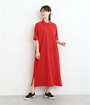 鹿の子ポロ襟ワンピース(レッド-ONESIZE)