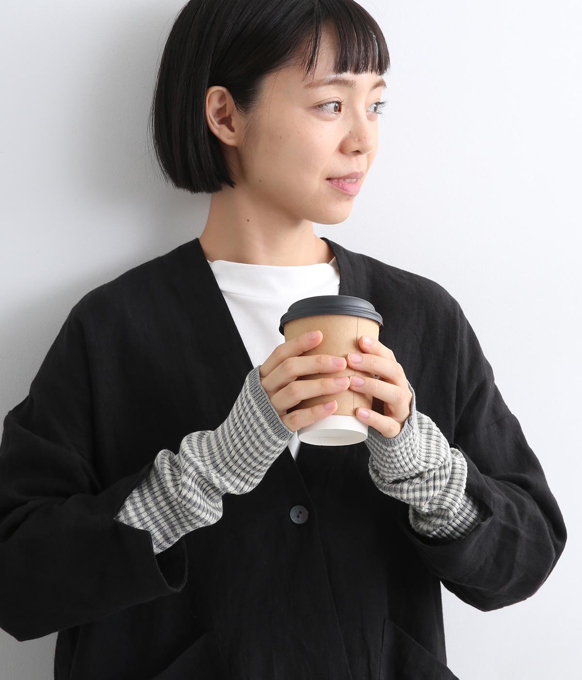 コットンリブ編み ボーダーハンドウォーマー(オートミール×杢グレー-F)