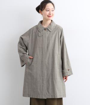 高密度コットンアンブレラヨークラグランハーフコート(グレンチェック/平織-F)