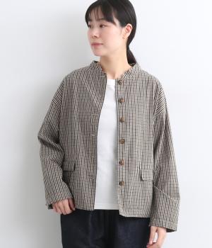 高密度コットンネルーカラージャケット(ガンクラブチェック/綾織-F)