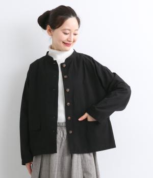 高密度コットンネルーカラージャケット(ブラック/綾織-F)