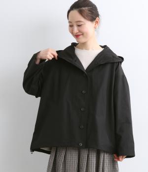 コットンナイロン前後差フーディーブルゾン(ブラック-F)