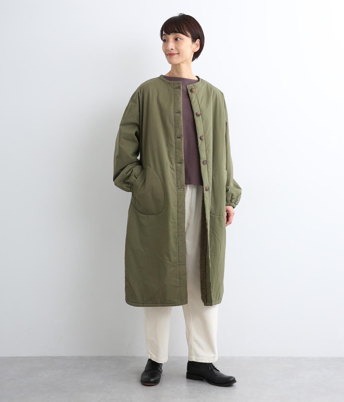 コットンツイルノーカラーコート(オリーブ-F)