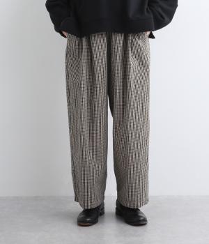 高密度コットンタックワイドパンツ(ガンクラブチェック/綾織-F)