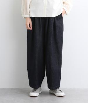 レギュラーコットンリネンデニムサーカスパンツ(ダークインディゴ-F)