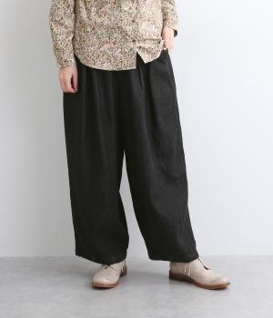 レギュラーコットンリネンデニムサーカスパンツ(ブラック-F)