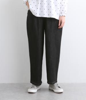レギュラーコットンリネンデニム足長パンツ(ブラック-F)