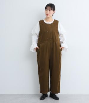 シャツコールダブル釦サロペット(ブラウン-F)