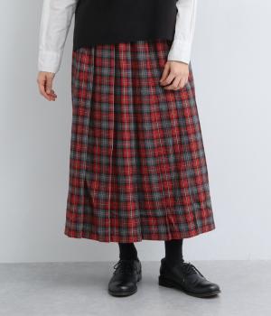 綾織起毛チェックピンタックプリーツスカート(レッドチェック-F)