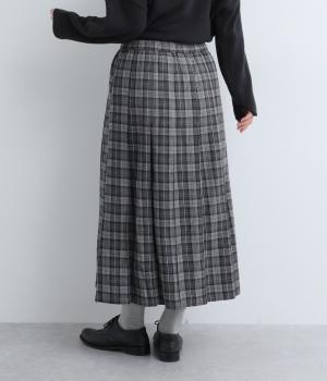 綾織起毛チェックピンタックプリーツスカート(グレーチェック-F)