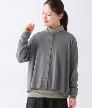 リネンコットン天竺ワイドクルーカーディガン(杢チャコール-ONESIZE)