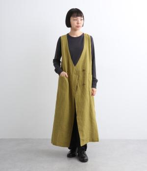 平織りリネンノースリーブジレ(ピスタチオ-ONESIZE)