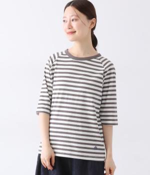 リサイクルコットン天竺ボーダーラグラン5分袖Tシャツ