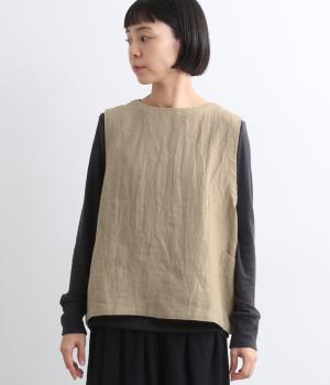 平織りリネンW釦ポケ付き2wayベスト(ベージュ-ONESIZE)