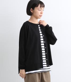 コットンシルク 前後差カーディガン(ブラック-F)