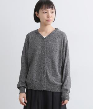 強撚ドライコットン Vネックカーディガン(ミックスグレー-F)