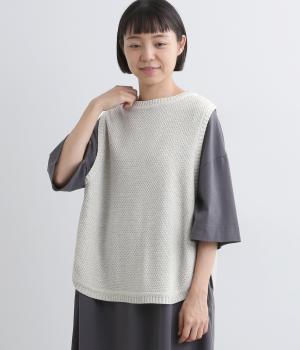 コットン鹿の子 サイドスリットベスト(オートミール-F)