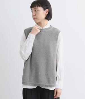 コットン鹿の子 サイドスリットベスト(杢グレー-F)