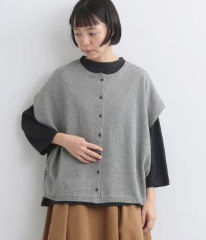 コットン片畦編み 2wayベスト(杢グレー-F)