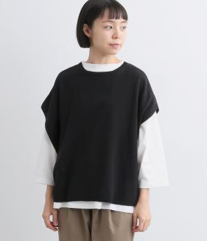 コットン片畦編み 2wayベスト(ブラック-F)