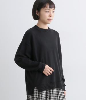 コットン 前後差サイド切替スリットプルオーバー(ブラック-F)