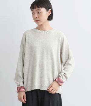 コットン 2way袖口ボーダーワイドカーディガン(オートミール-F)