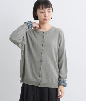 コットン 2way袖口ボーダーワイドカーディガン(杢グレー-F)