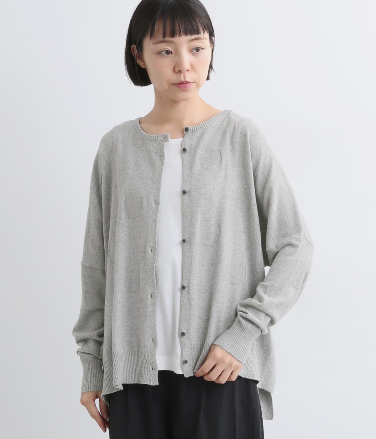 ドットジャカード 前後差カーディガン(杢グレー-F)