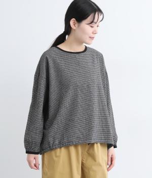 コットンリネン先染め配色バインダープルオーバー(マイクロチェック-F)