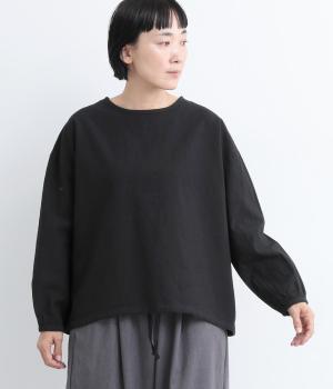 コットンリネン先染め配色バインダープルオーバー(ブラック-F)