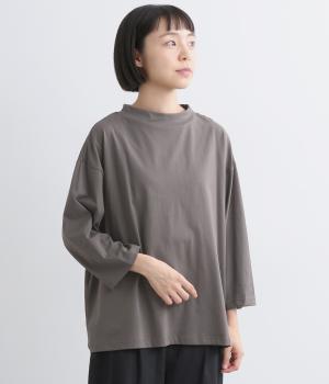 オーガニックスプライ天竺モックネック7分袖Tシャツ(チャコール-F)