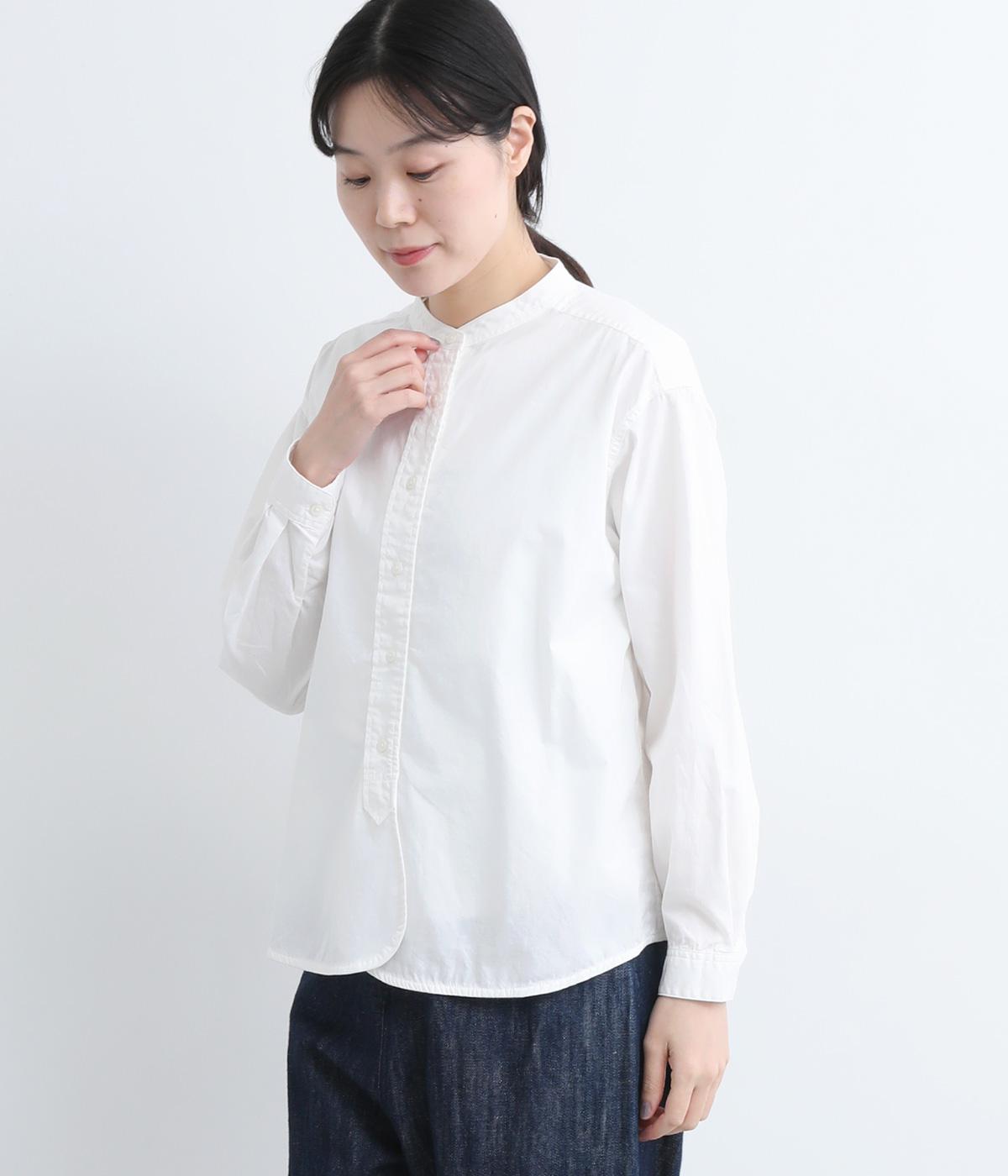 コットンワッシャーバンドカラーラウンドヘムシャツ(オフホワイト-F)