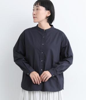 コットンワッシャーバンドカラーラウンドヘムシャツ(ダークネイビー-F)