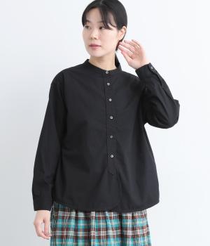 コットンワッシャーバンドカラーラウンドヘムシャツ(スミクロ-F)