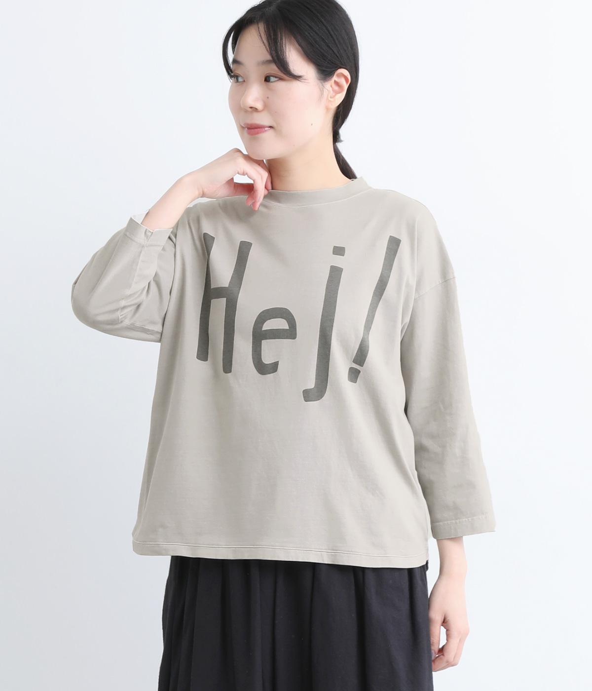 天竺（ピグメント加工）裾ラウンドワイド7分袖T(グレー-F)