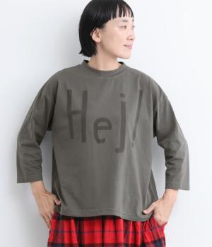 天竺（ピグメント加工）裾ラウンドワイド7分袖T(チャコールグレー-F)