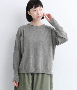 カシミヤ混 前後差ラグランプルオーバー(杢グレー-F)