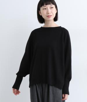 カシミヤ混 前後差ラグランプルオーバー(ブラック-F)