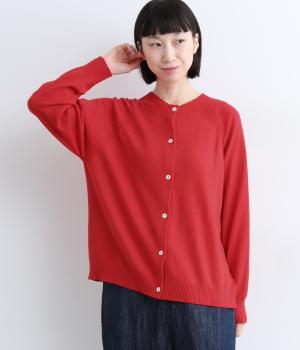カシミヤ混 ラグランカーディガン(レッド-F)