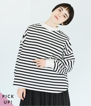 天竺ボーダ―RIB使いラウンドヘムプルオーバー(キナリ×ブラック-F)