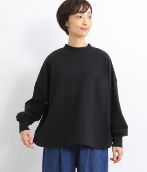 天竺RIB使いラウンドヘムプルオーバー(ブラック-F)