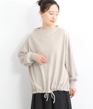 天竺ボトルネック袖口RIBプルオーバー（裾紐付）(トップベージュ-F)