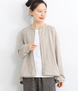 天竺前後差バックヘムギャザー切替カーディガン(トップベージュ-F)