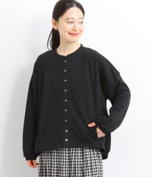 天竺前後差バックヘムギャザー切替カーディガン(ブラック-F)