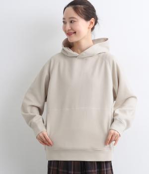 コットン混ダンボールニットフーディ―プルオーバー(ライトグレージュ-F)